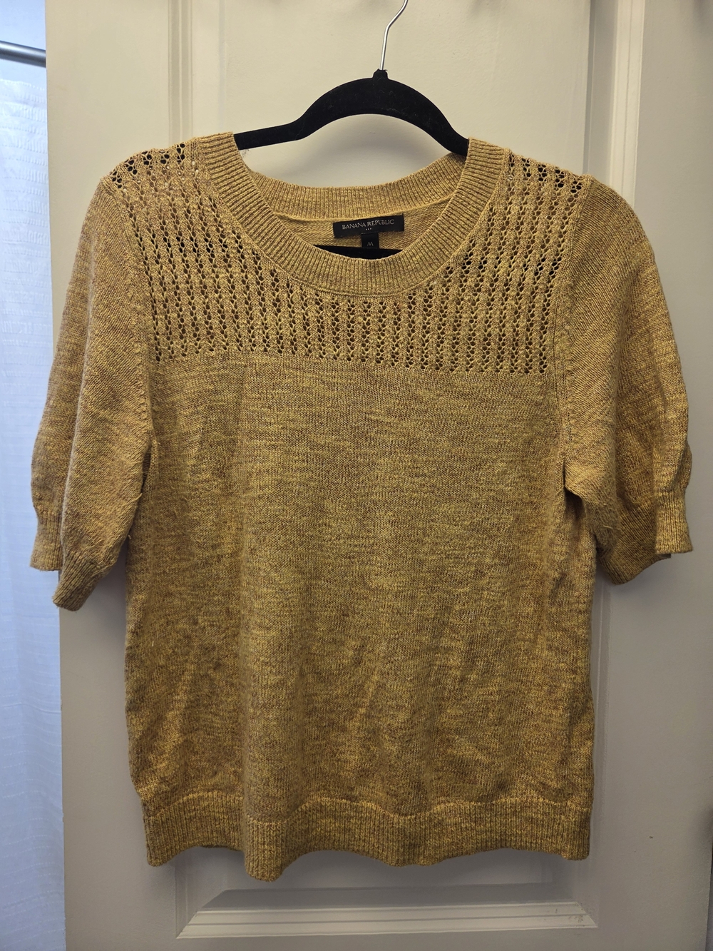Banana Republic Women’s Size M Beige Open-Knit Crew Neck Short Sleeve Sweater